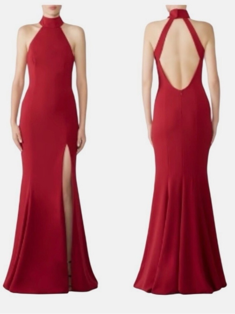 JAYGODFREY Burgundy Halter Maxi Gown with Open Back
